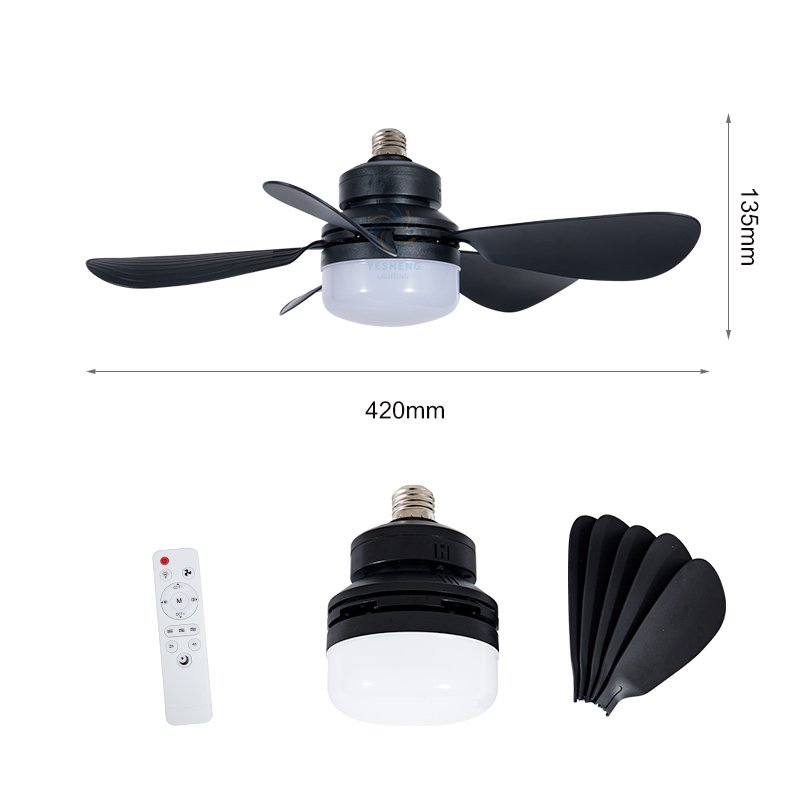 E020 Home Indoor Timing Dimmable Energy Saving E27 Bulb Led Fan Lamp Socket Fan Light Ceiling Fan for Bedroom Living Room