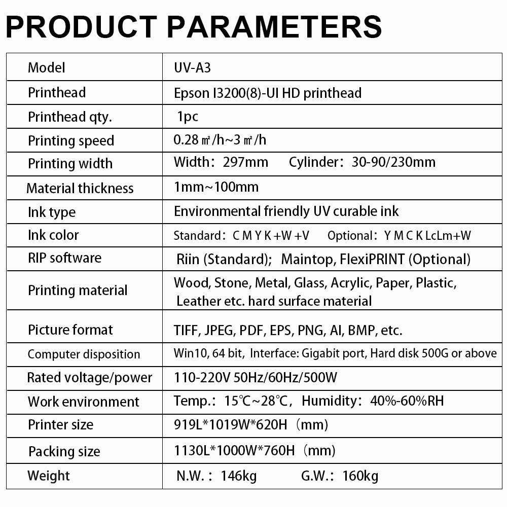 China Sunika A3 UV Flatbed Printer Printing Machine LED Curing System 30cm I3200 Printhead UV Ink