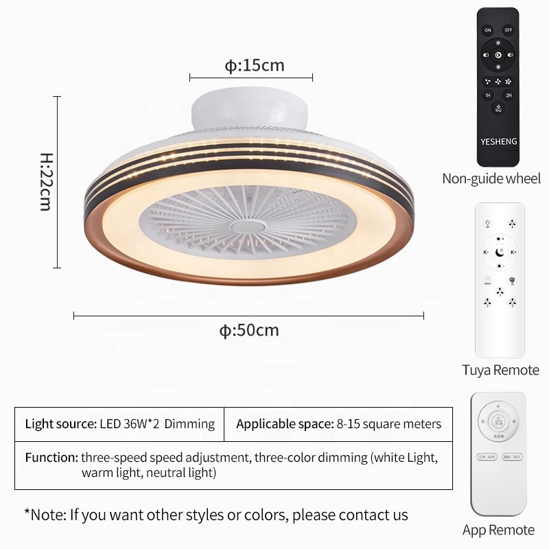 XD50 Smart Ceiling Fan Light 50cm Bladeless 5 DC Motor Blades Remote App Control Lighting Solutions for Project Installation