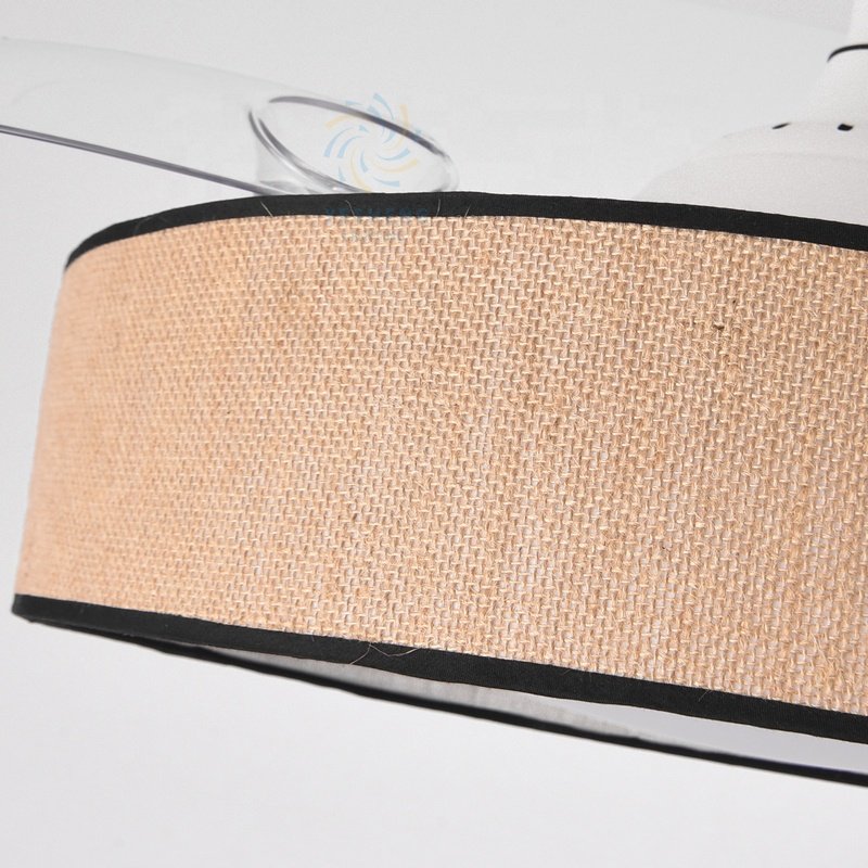 Y281 New 42 in Hemp Cloth Shaped LED Light Invisible Bladeless Remote Control Vine Art Fan Pendant Lamp for Home Decor 110-220v