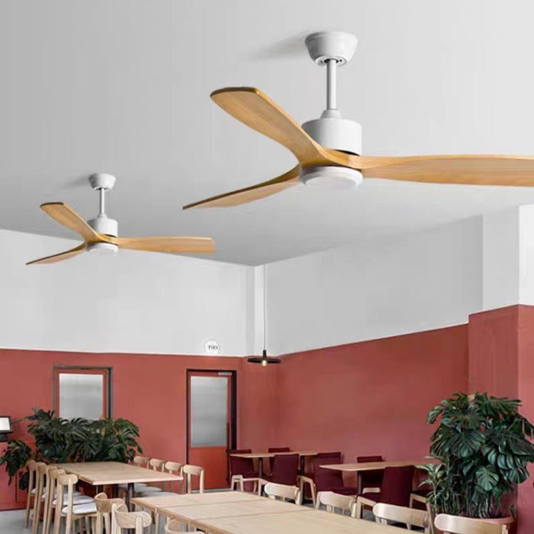 Wholesale Fashion Electric DC Motor 3 Solid Wood Blade Remote Control Wooden Modern Ceiling Fan No Light for Home Office