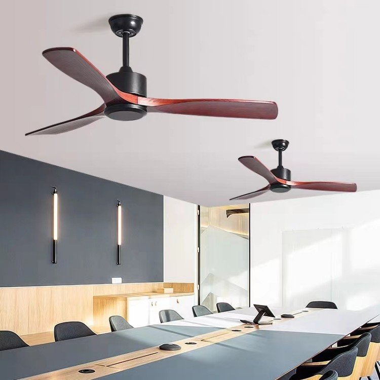 Wholesale Fashion Electric DC Motor 3 Solid Wood Blade Remote Control Wooden Modern Ceiling Fan No Light for Home Office