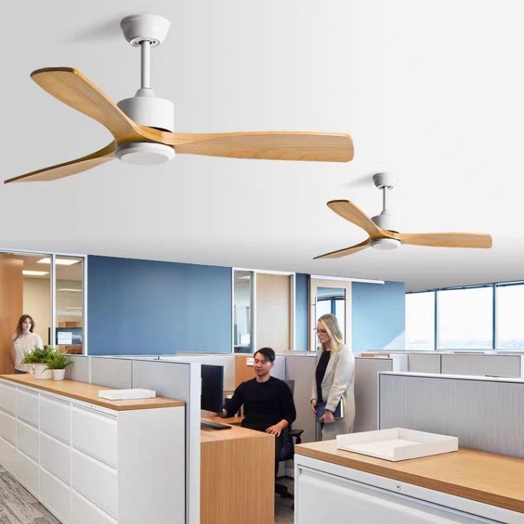 Wholesale Fashion Electric DC Motor 3 Solid Wood Blade Remote Control Wooden Modern Ceiling Fan No Light for Home Office