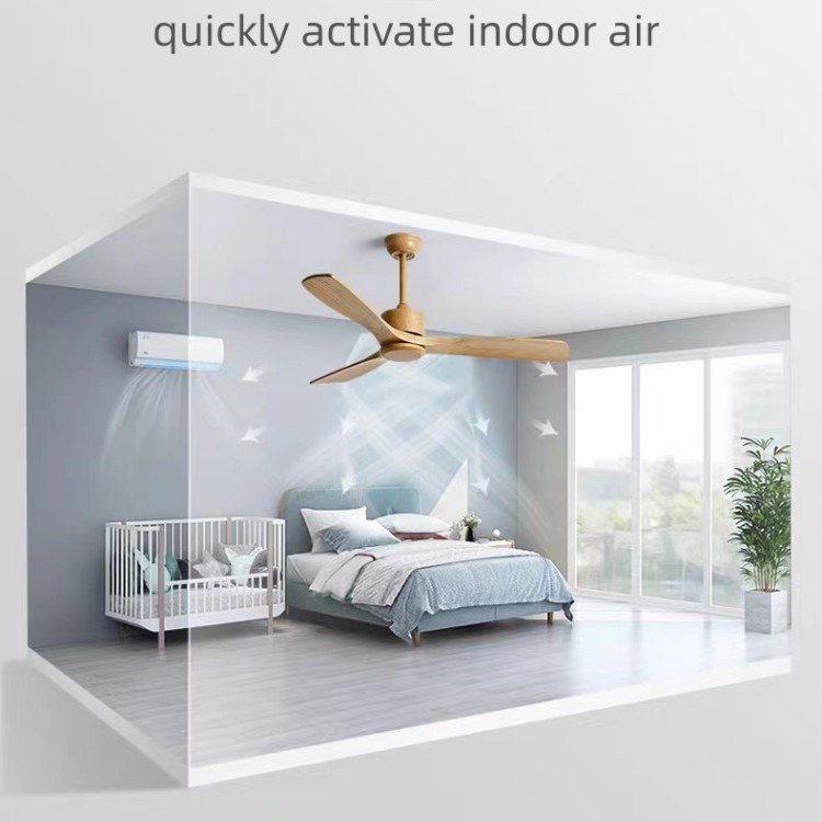 Wholesale Fashion Electric DC Motor 3 Solid Wood Blade Remote Control Wooden Modern Ceiling Fan No Light for Home Office