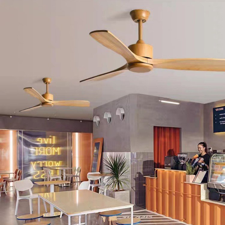 Wholesale Fashion Electric DC Motor 3 Solid Wood Blade Remote Control Wooden Modern Ceiling Fan No Light for Home Office