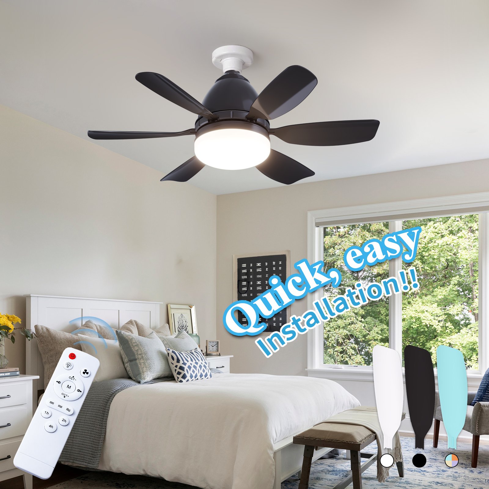 Led Fan Lights Smart Home Light Intelligent Dimming Timing 3 Speed Black E27 Fan Decor Remote Control Modern LED Ceiling Fan