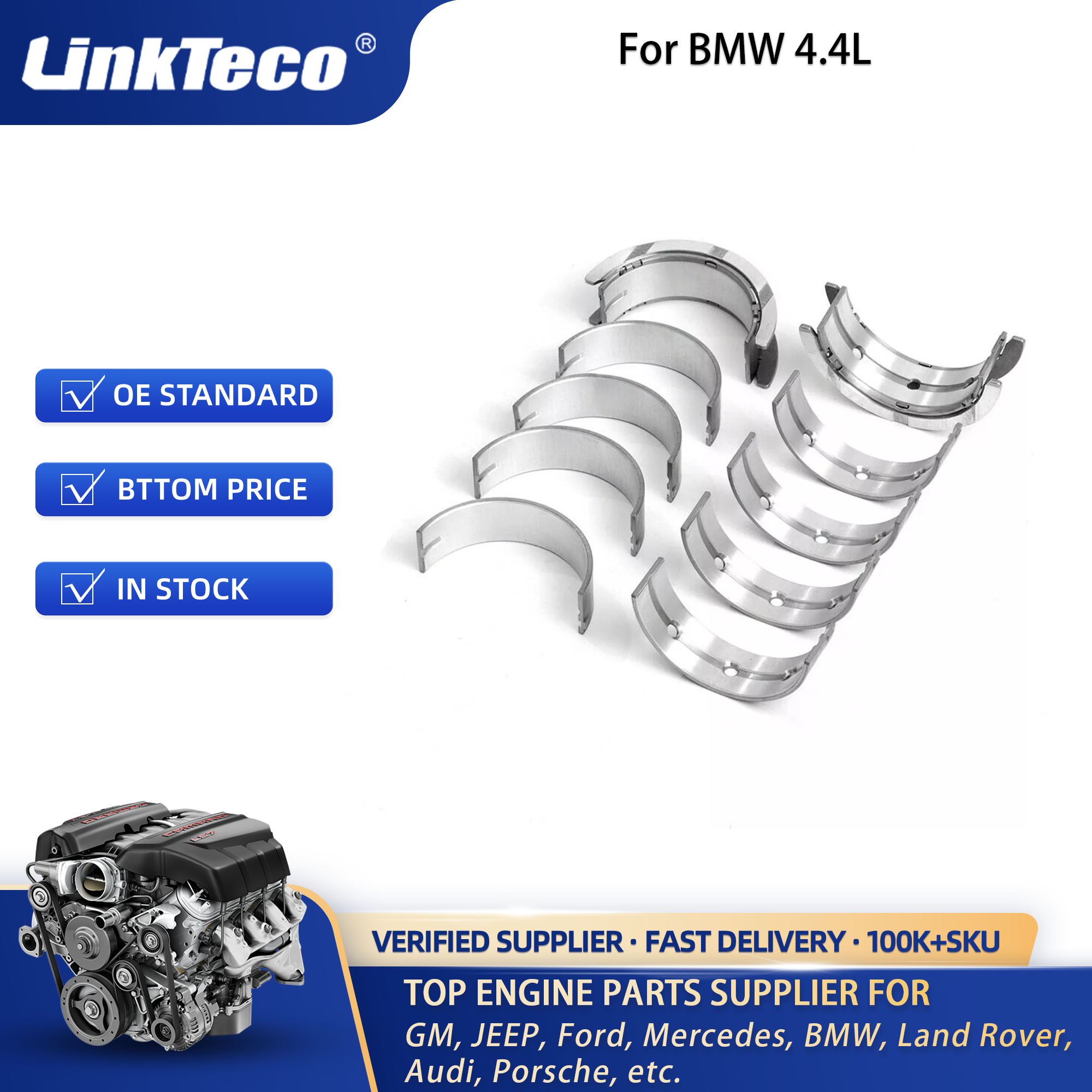 N63 S63 Engine Main & Rod Bearing Set for BMW 750Li M5 X5 X6 M F10 F85 F90 4.4L 11217576760 11217576757 11247617338 11247617339