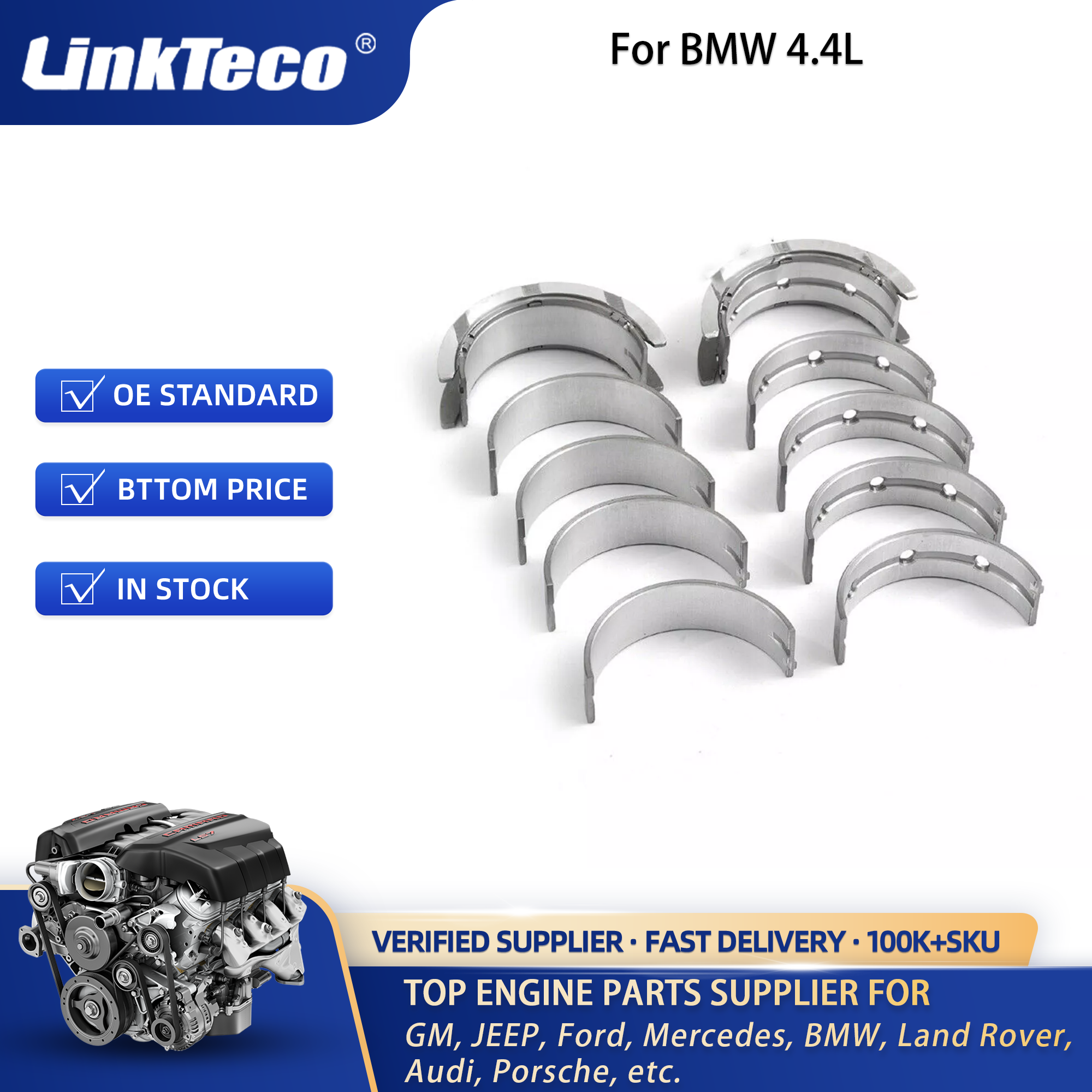 N63 S63 Engine Main & Rod Bearing Set for BMW 750Li M5 X5 X6 M F10 F85 F90 4.4L 11217576760 11217576757 11247617338 11247617339
