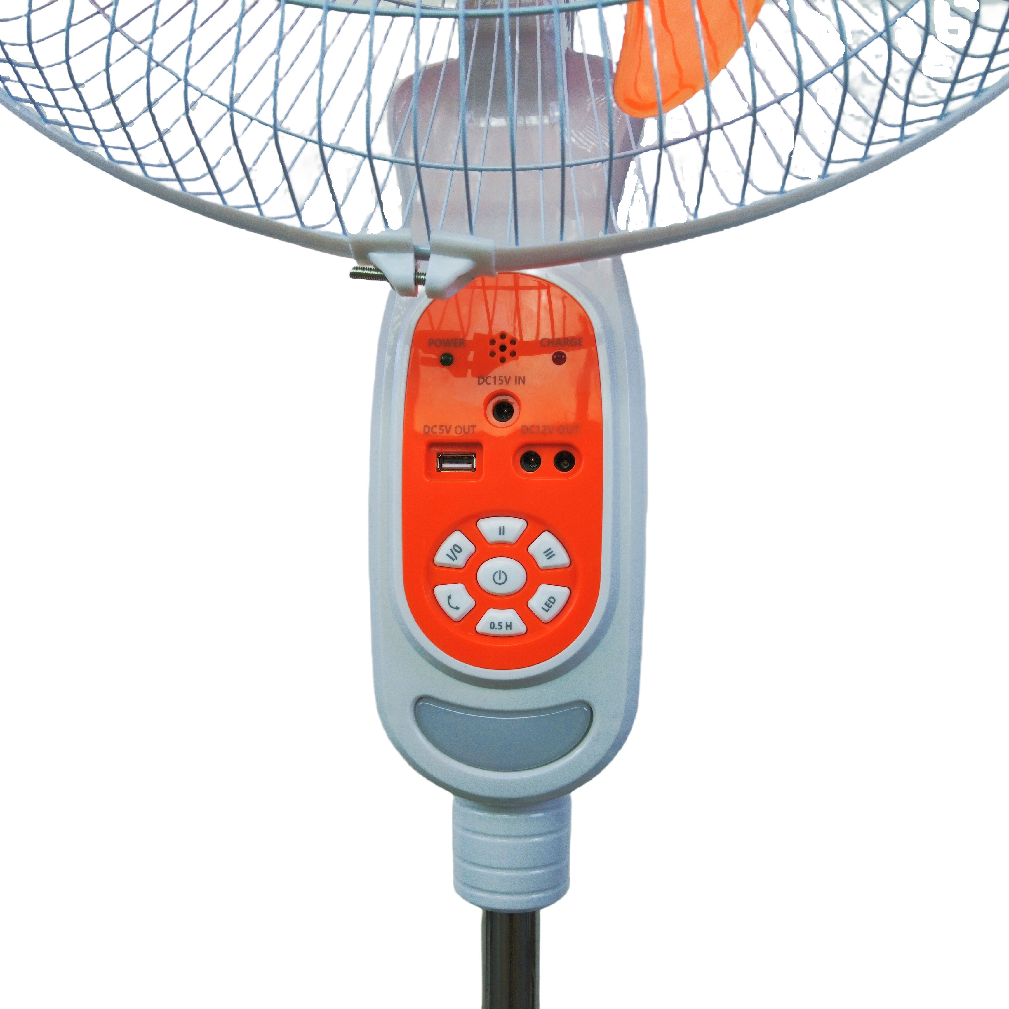 AC/DC Solar Stand Fan Rechargeable 16inch With LED Light Bulbs Battery Solar Panel Remote Control 9 Speed Timer DB18 for Bedroom