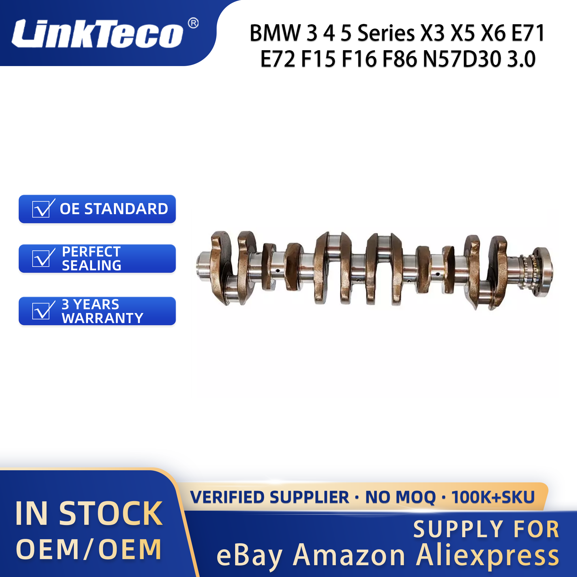 Linkteco Crankshaft with Bearings STD for BMW 3 4 5 Series X3 X5 X6 E71 E72 F15 F16 F86 N57D30 3.0 2009-2024 11217799970