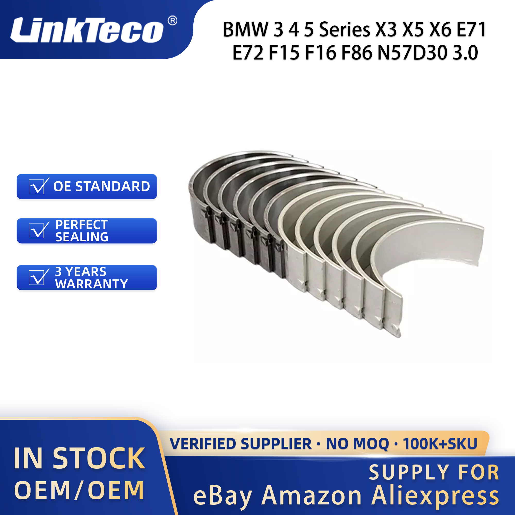 Linkteco Crankshaft with Bearings STD for BMW 3 4 5 Series X3 X5 X6 E71 E72 F15 F16 F86 N57D30 3.0 2009-2024 11217799970