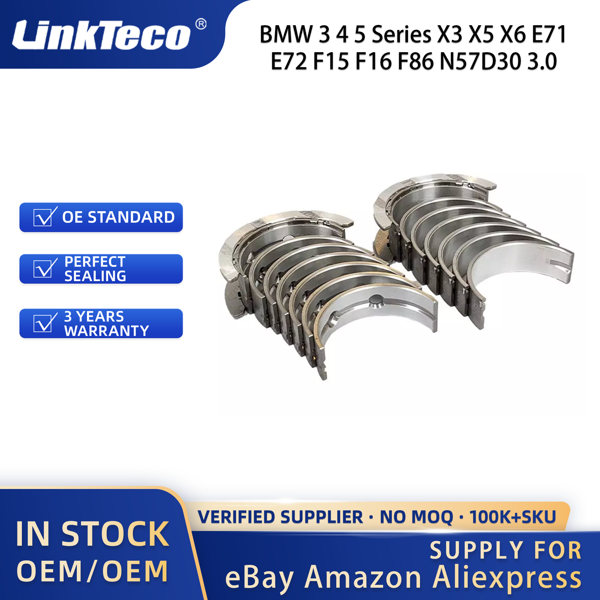 Linkteco Crankshaft with Bearings STD for BMW 3 4 5 Series X3 X5 X6 E71 E72 F15 F16 F86 N57D30 3.0 2009-2024 11217799970