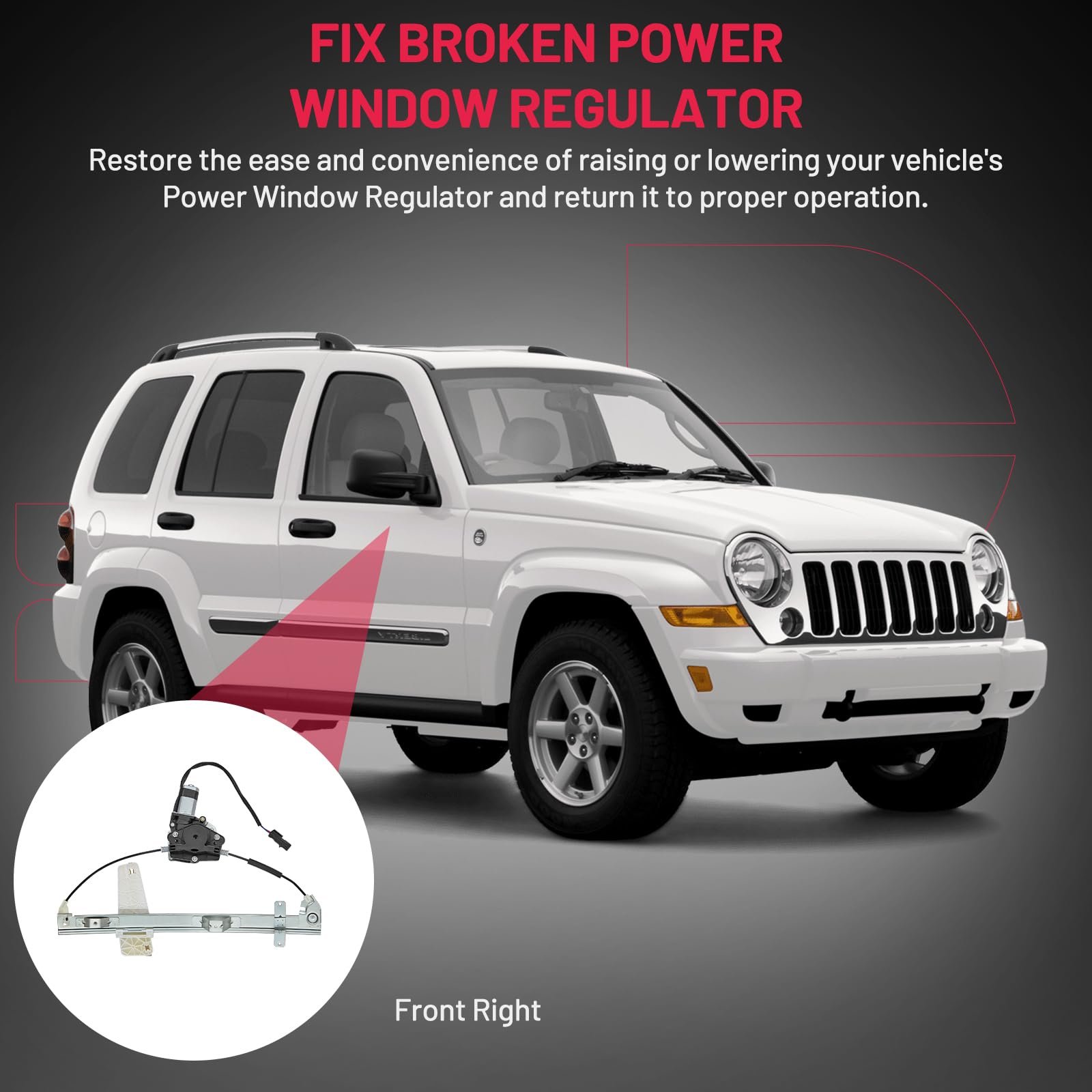 741-557 Power Window Regulator with Motor Front Right for 2001-2004 Grand Cherokee 2001 2002 2003 2004 01 02 03 04