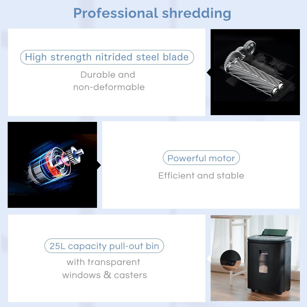 25L Commercial Auto Feed Paper Shredder Machine 150 Sheets 3*10mm Security Level P5 Home Office With Wheels Portable Shredded