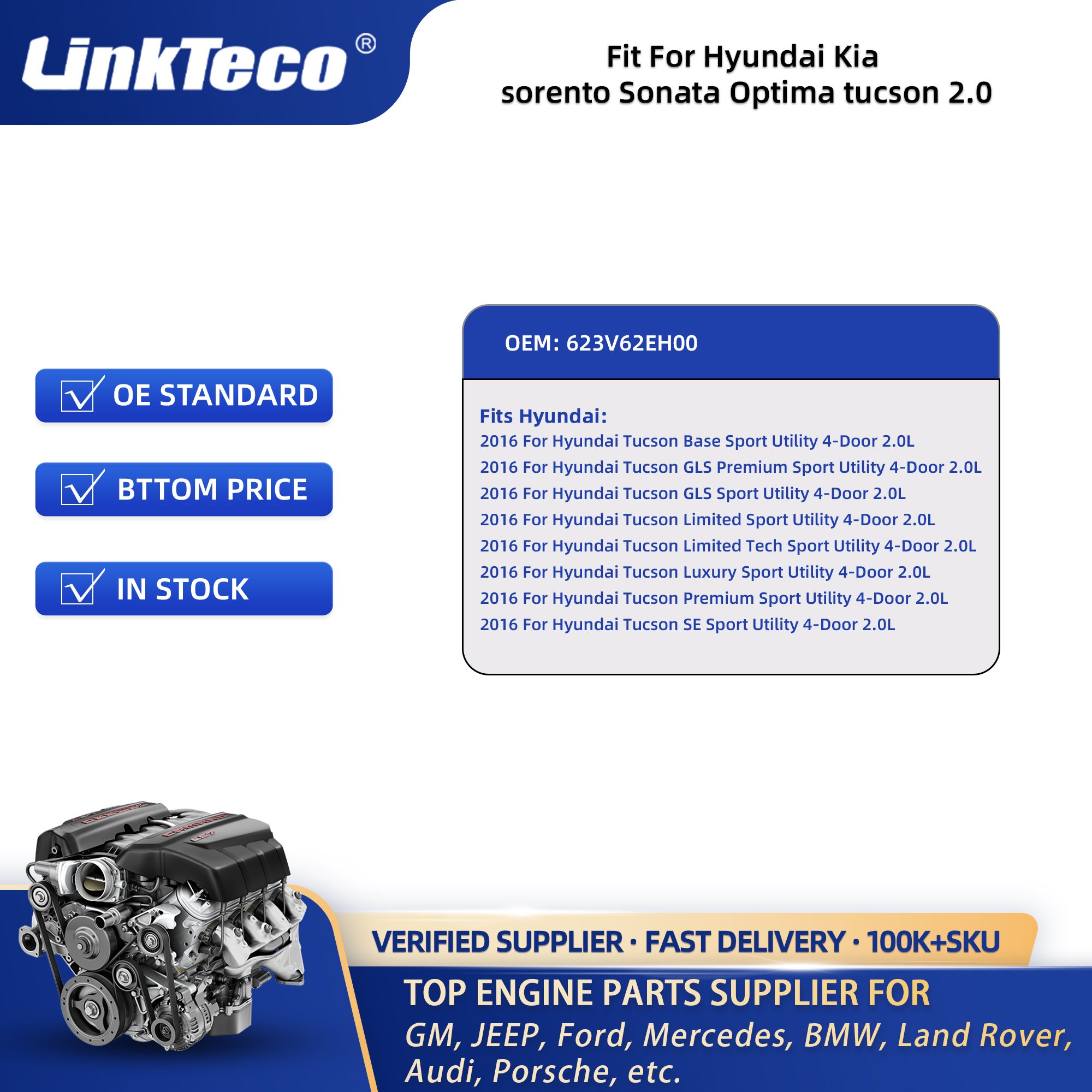 Linkteco Engine Crankshaft Kit Set Main Bearing & Rod Kit Bearing for Hyundai Elantra Tucson Kia Forte Soul G4NC 2.0 2014-2019