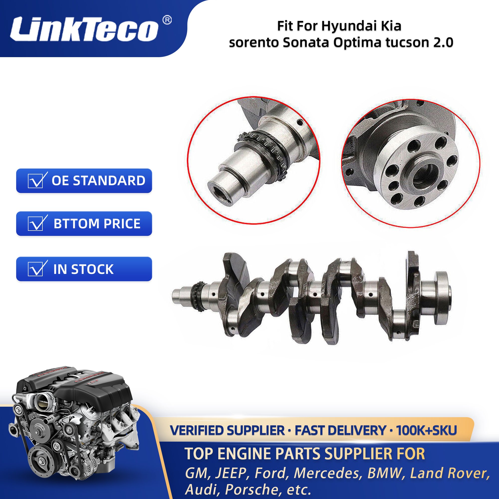 Linkteco Engine Crankshaft Kit Set Main Bearing & Rod Kit Bearing for Hyundai Elantra Tucson Kia Forte Soul G4NC 2.0 2014-2019