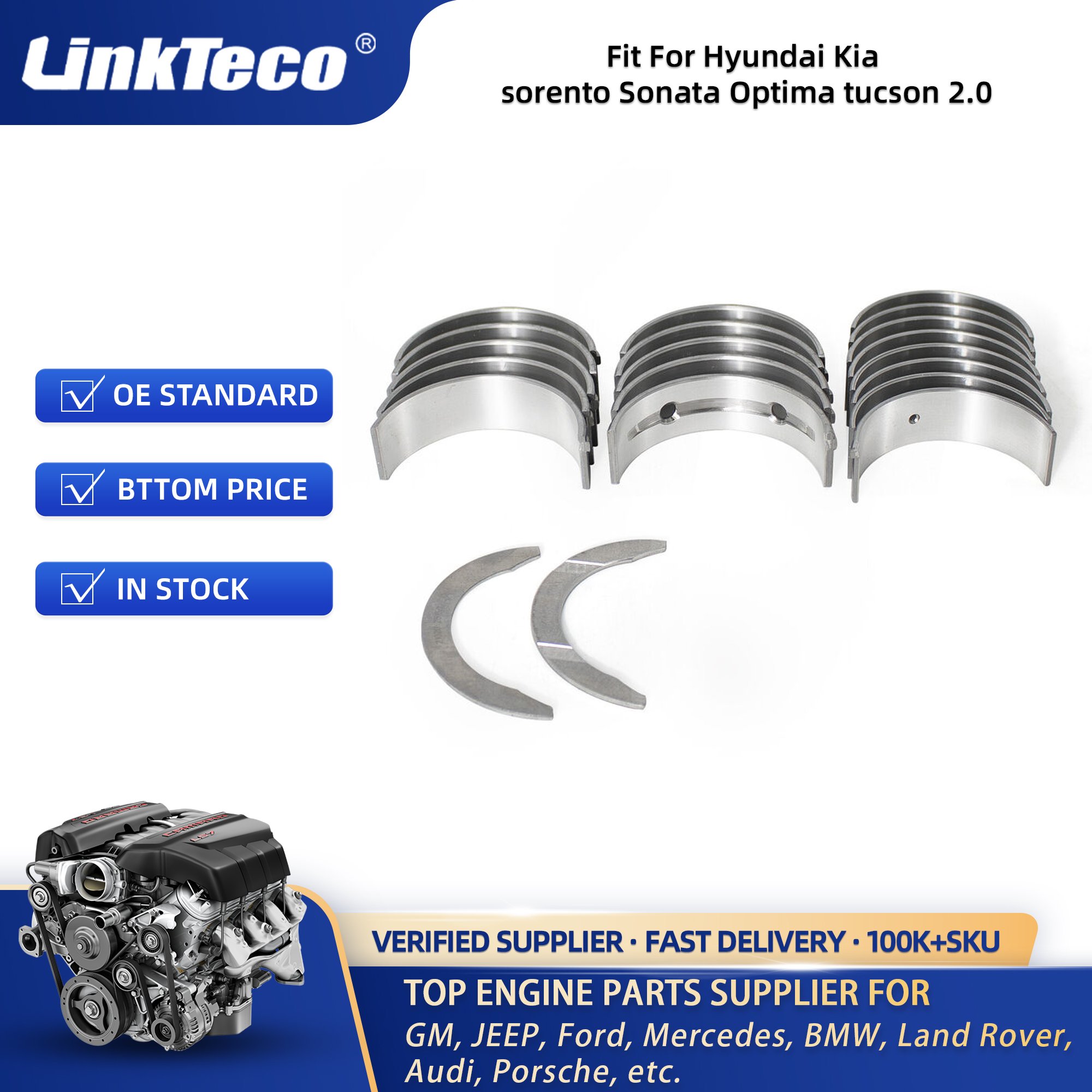 Linkteco Engine Crankshaft Kit Set Main Bearing & Rod Kit Bearing for Hyundai Elantra Tucson Kia Forte Soul G4NC 2.0 2014-2019