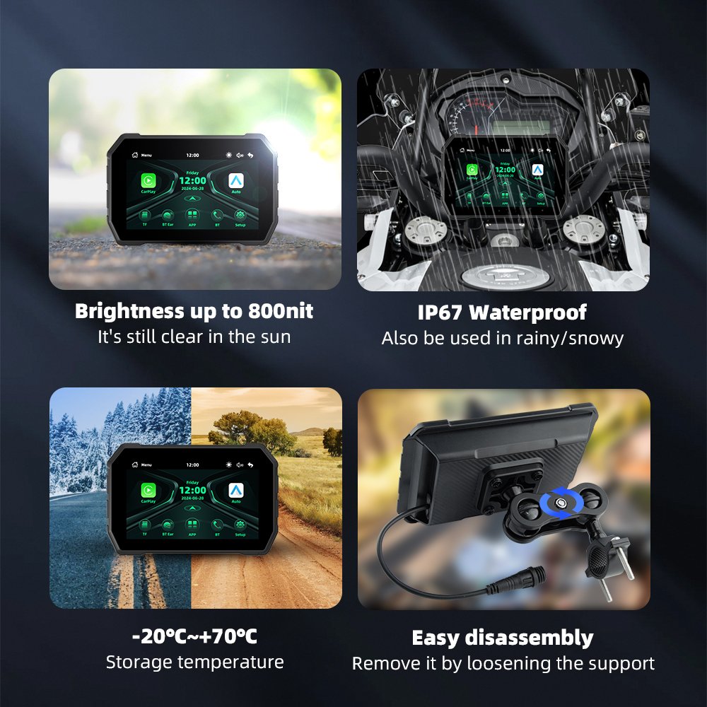 EKIY 5inch Motorcycle Carplay GPS Navigation Display Screen Portable Moto Wireless CarPlay Android Auto Motorcycle Wireless