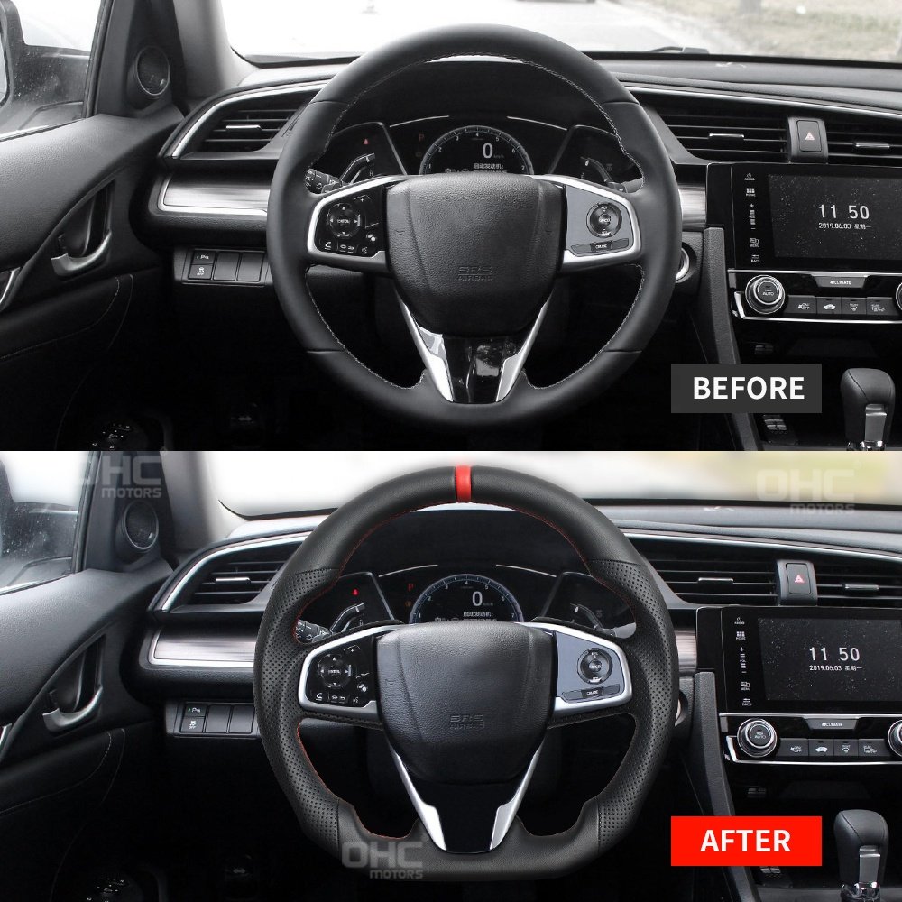 Factory Hand-Stitched Full Leather Steering Wheel for USA Honda Civic Steering Wheel 2016 2017 2018 2019 2020 2021