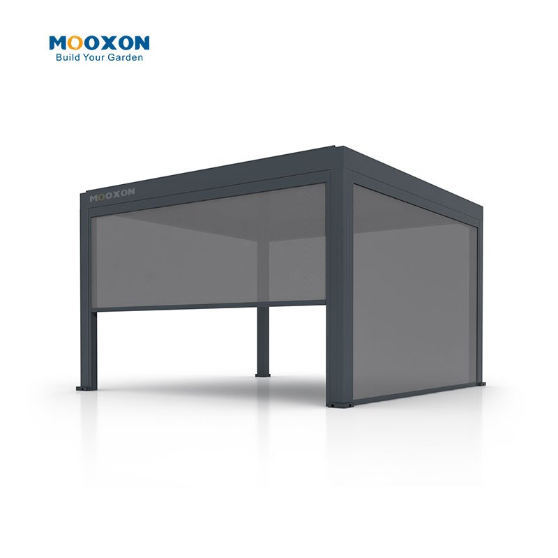 Mooxon Oversize Design Patio Waterproof Roller Motor Smart Electric Window Auto Sun Shade Zip Screen Outdoor Blinds for Pergola