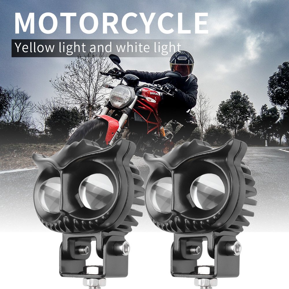 2 Pieces Mini Two Color Owl Design Metal LED Motorcycle Fog Light New Work Auxiliary Spot Work Headlight for Moto Bike