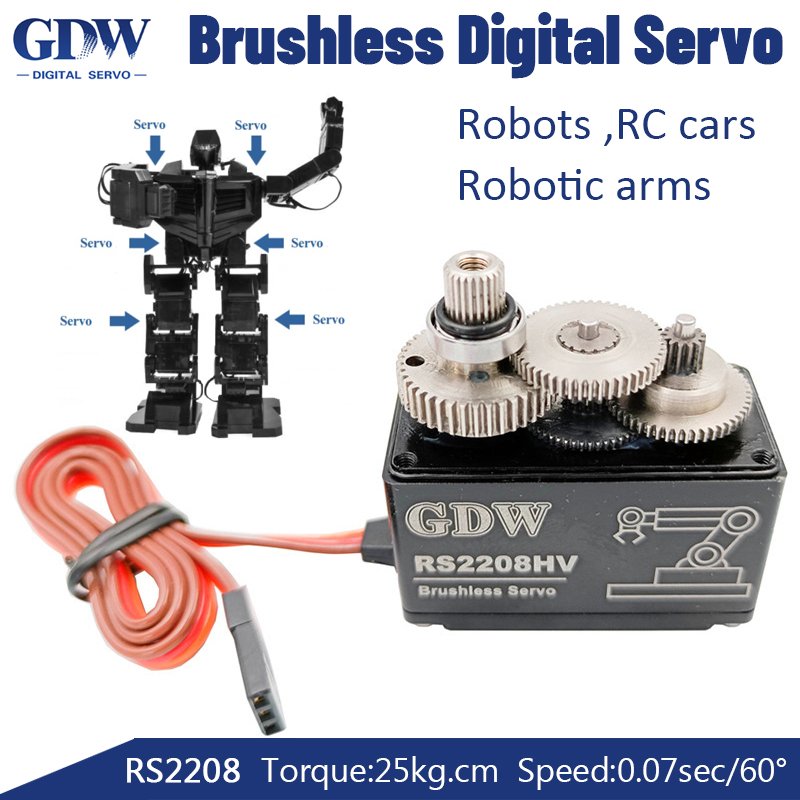 GDW RS2208 25KG High Speed Torque Brushless Metal Steel Gear Motor Standard Digital Servo for Robot and RC Car