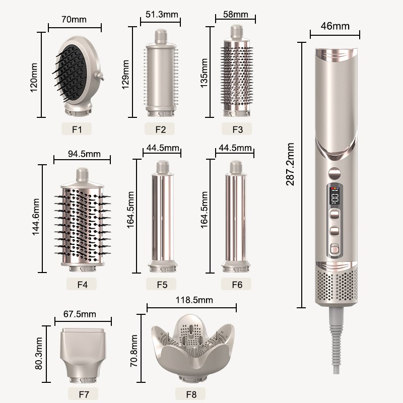 8 in 1 Multi-style Hot Air Styling Set Hair Dryer Brush Foldable Hair Curling Flexstyle Auto Wrap Hair Styler