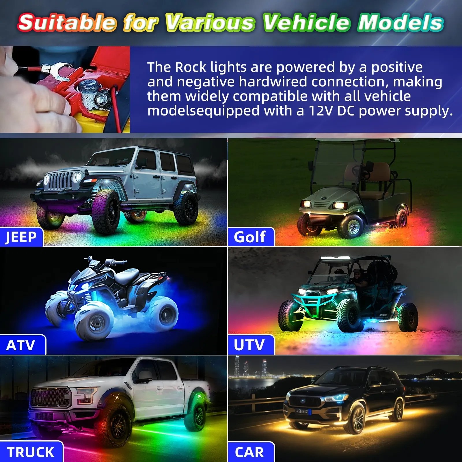 4-Pod Rock Light Kit Underbody LED Auto Parts Lights Colorful Rock Multi-Color Car Bottom Lights