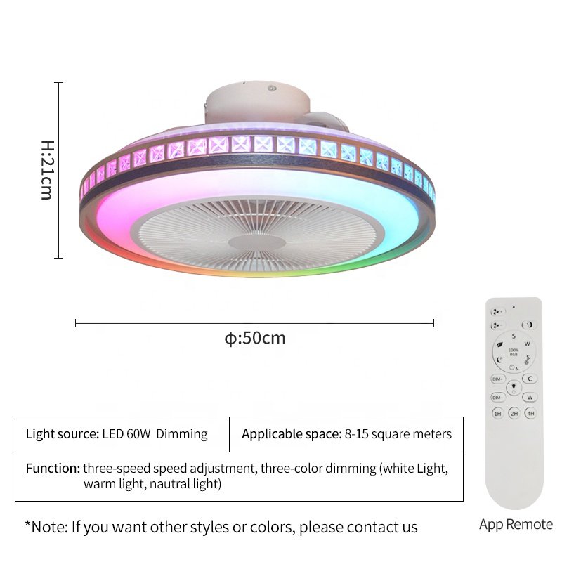 XD76 Smart Ceiling Fan Light RGB 7 Color with Speaker Remote App Control