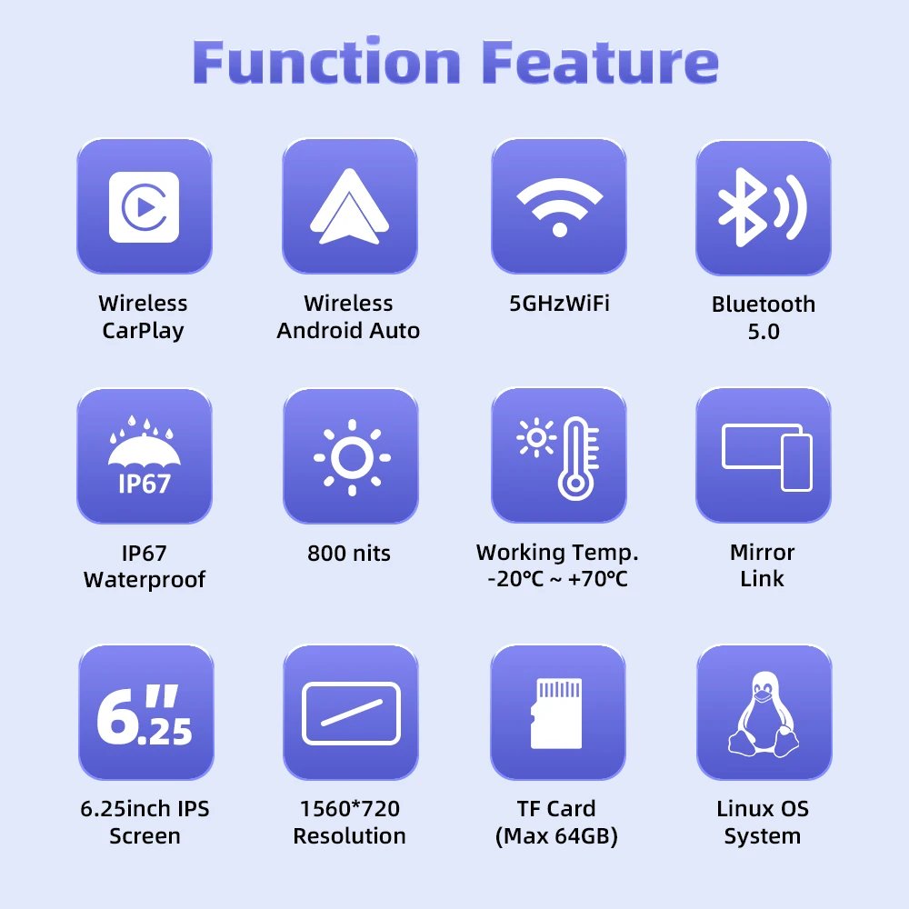 EKIY 6.25inch Motorcycle Wireless Android Auto Motor CarPlay Wireless CarPlay Display Screen Motorcycle Wireless Navigation