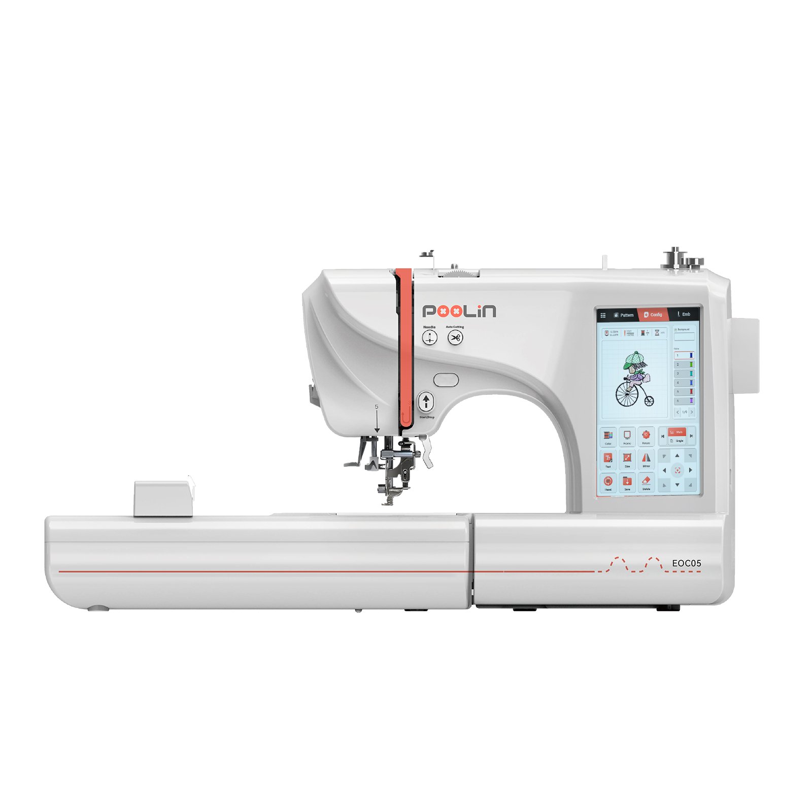 POOLIN EOC05 Beginners Automatic Computerized 7 Inches Large LCD Touchscreen Embroidery Machine for Household Machine Embroidery