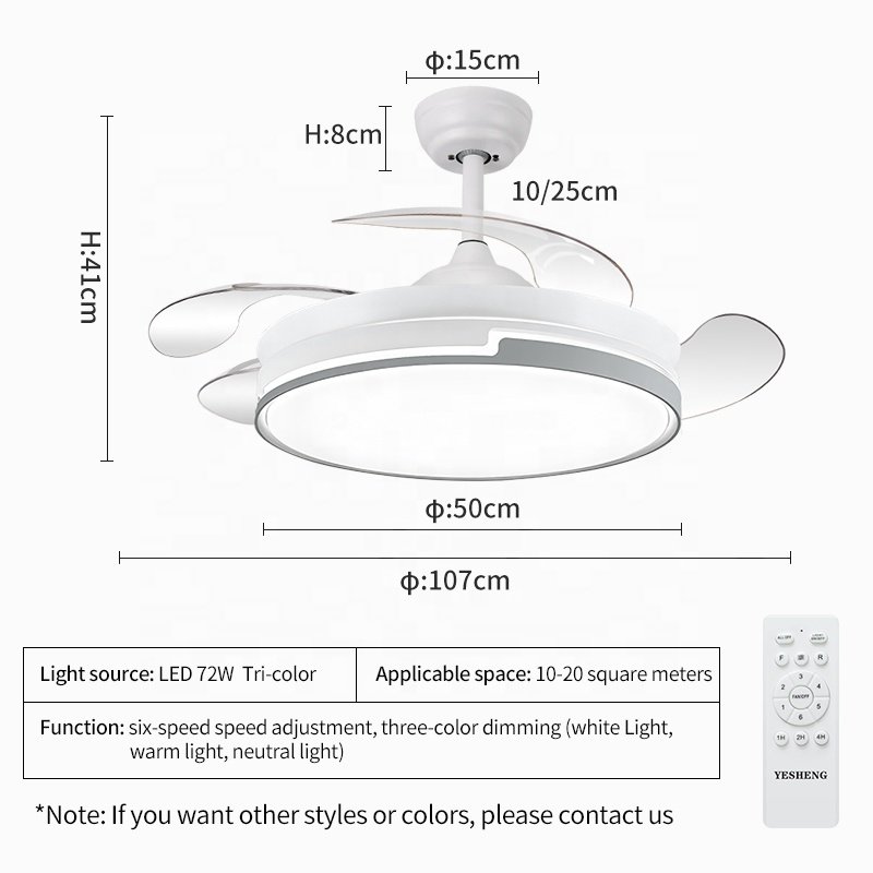 Y001 Modern Remote Control 42 Inch 110v 220v Ceiling Fans Folding with Lights Lamp Led Designer Luz Con Ventilador Oculto Techo