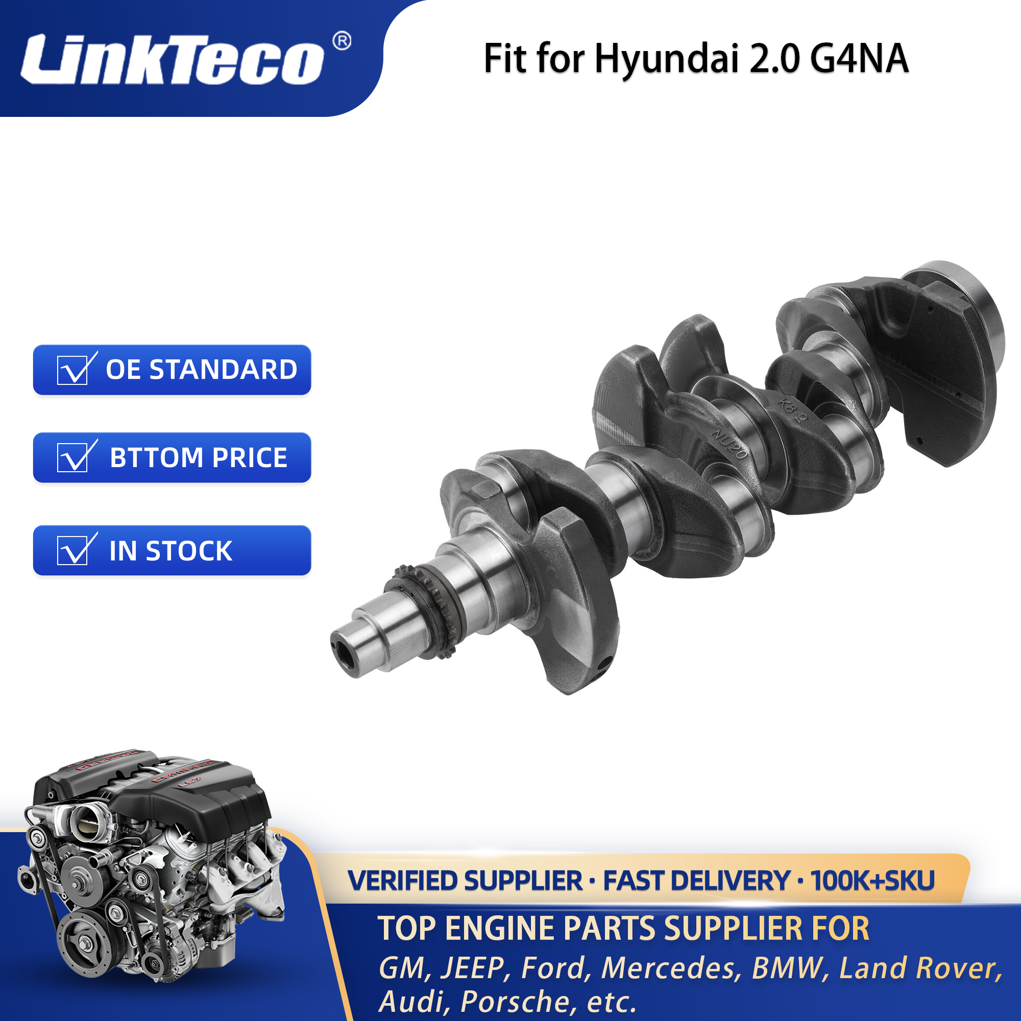 Linkteco G4NA 2.0L Engine Crankshaft Rods & Bearing Set Fit for 12-19 Hyundai Tucson Kia Soul 23060-2E000 21030-2E000