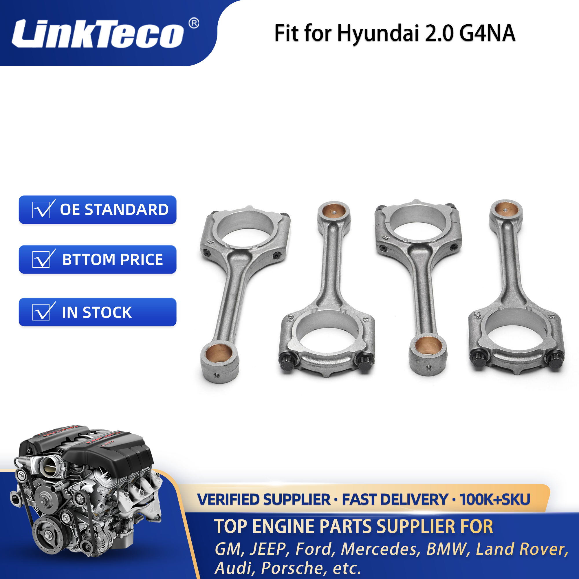 Linkteco G4NA 2.0L Engine Crankshaft Rods & Bearing Set Fit for 12-19 Hyundai Tucson Kia Soul 23060-2E000 21030-2E000