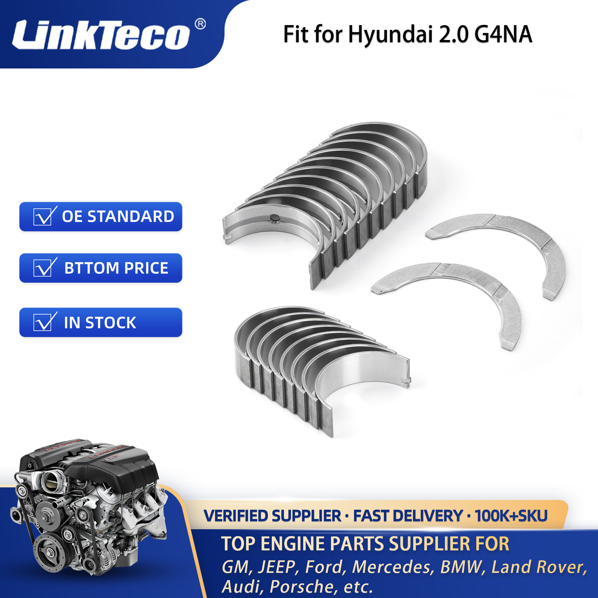 Linkteco G4NA 2.0L Engine Crankshaft Rods & Bearing Set Fit for 12-19 Hyundai Tucson Kia Soul 23060-2E000 21030-2E000
