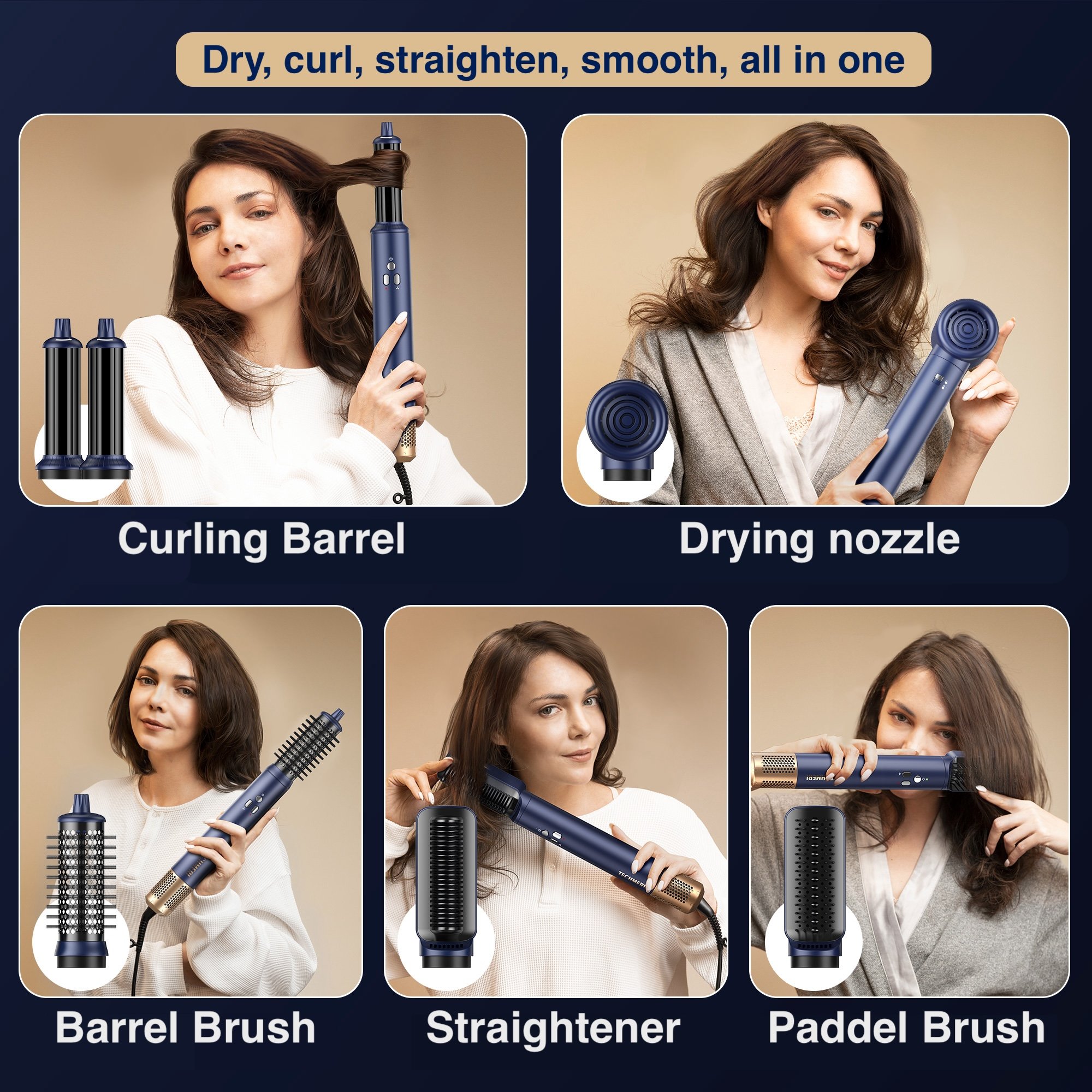 6 in 1 Multifunctional Styler With Hair Curler Straightener Dryer Brushless Motor 110,000RPM Hair Styling Professional Tool