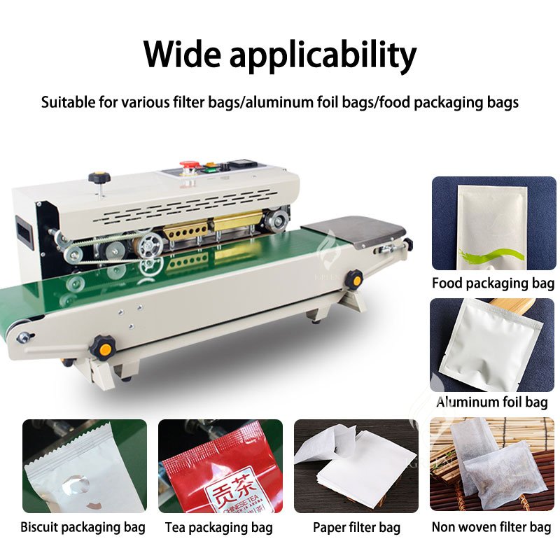 Continuous Horizontal Band Sealer Plastic Bag Soild Ink Snack Food Coffee Film Pouch Tea Plastic Bag Sealing Machine