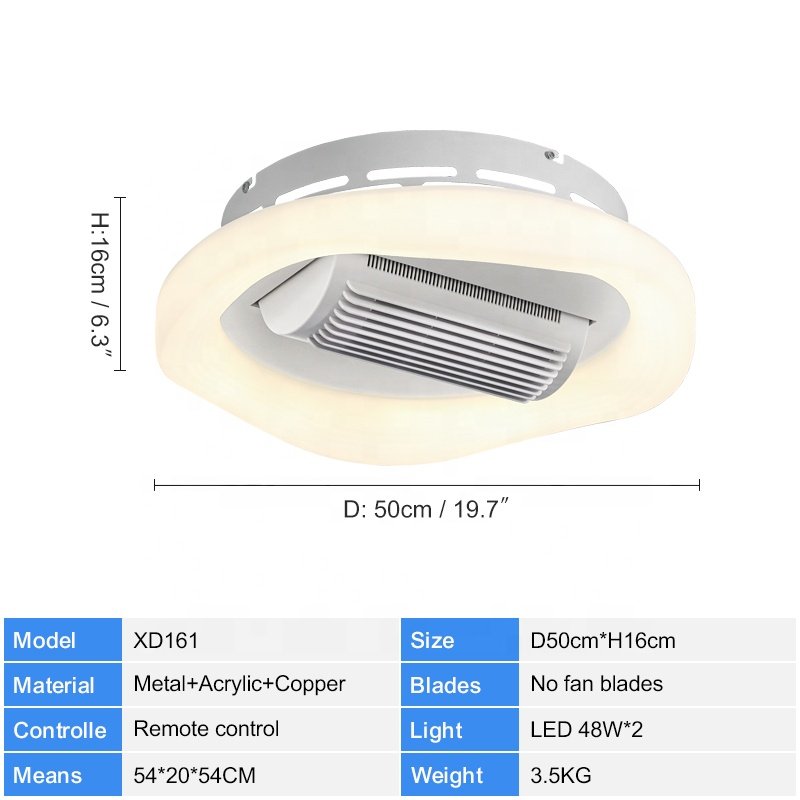 XD161 2024 New Leafless Fan Light with Full Spectrum Eye Protection, Modern, Living Room, Bedroom, Rectangular Ceiling Fan Light