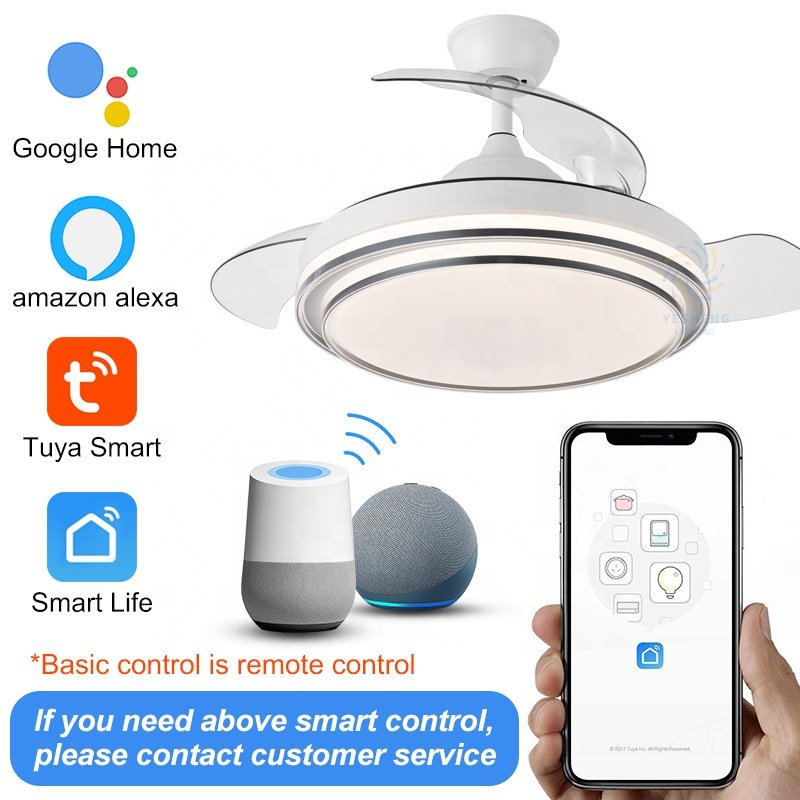 725C Household Simplicity Tri Color 42 Inch Modern Ceiling Fan LED Lamp 110 220V Invisible Blade Remote Control