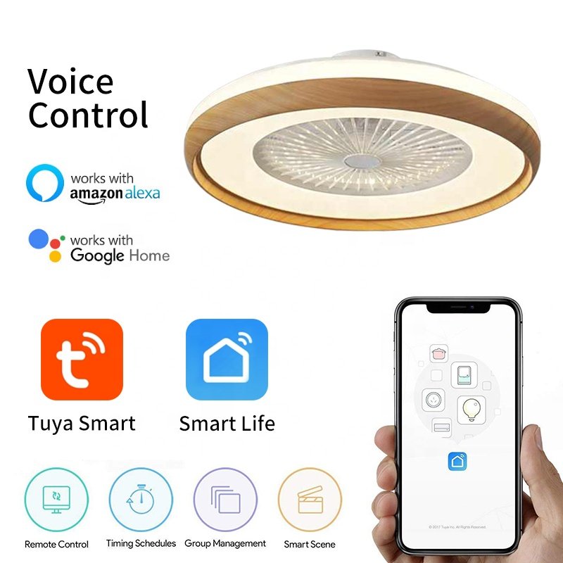 XD83 Smart 580 mm Bladeless LED Ceiling Fan Light Speaker Remote App Control Plastic DC/AC for Home Use Installation Included