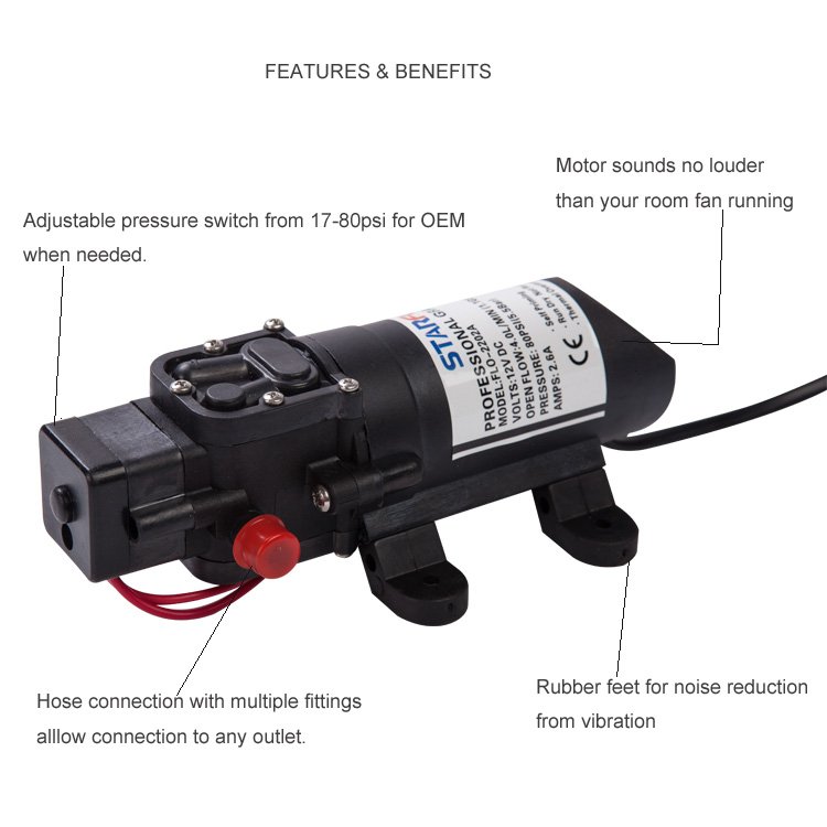 STARFLO 80PSI DC 12V Electric Marine RV Water Pump High Pressure Mist Sprayer Mini 12v Water Pump for Irrigation