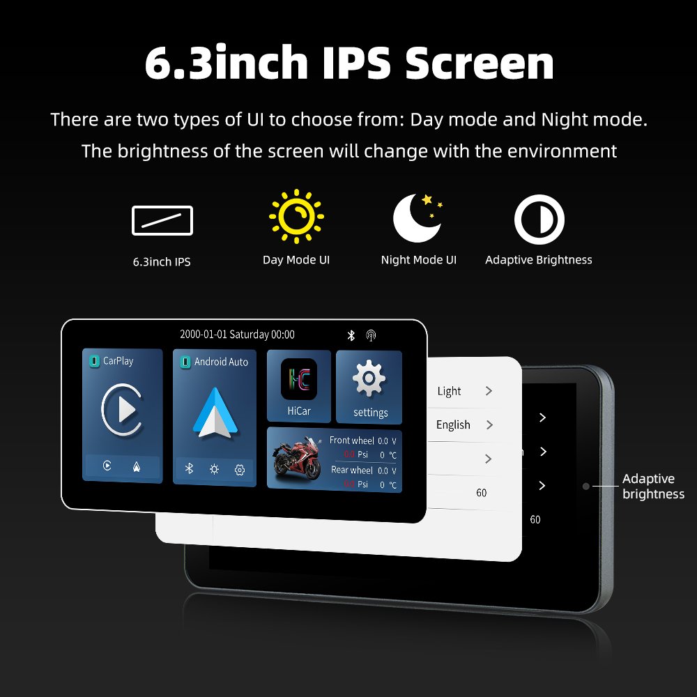 EKIY 6.3inch Carplay Motorcycle Screen Moto Navigation Waterproof Screen Portable Motorcycle Wireless Android Auto Monitor