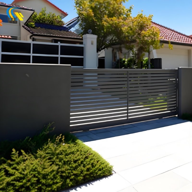 Rustic Farmhouse Exterior Gate Design, Steel Sliding Security Gate for Rural Residences