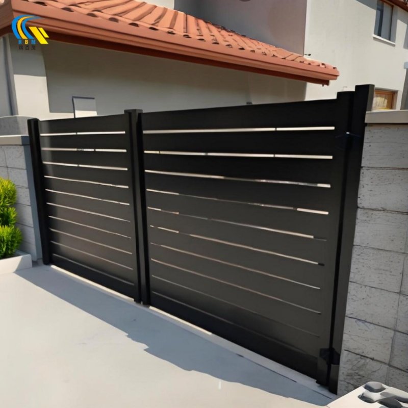Rustic Farmhouse Exterior Gate Design, Steel Sliding Security Gate for Rural Residences