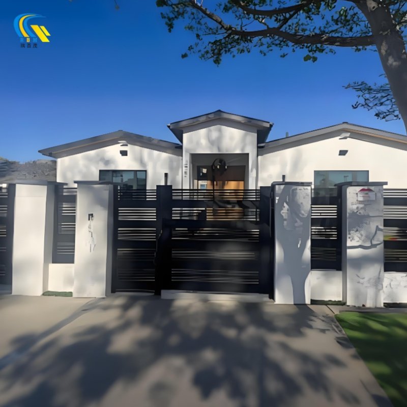 Rustic Farmhouse Exterior Gate Design, Steel Sliding Security Gate for Rural Residences