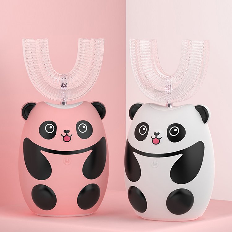 Wholesale OEM Logo 360 Degree Automatic Led Purple Light Silicon Children Baby Kids U Shaped Electric Toothbrush