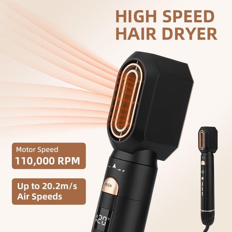 Custom Logo 6 in 1 Professional Hot Air Styler 110,000 RPM High-Speed Negative Ionic Hair Dryer Auto Air Curler Blow Dryer Brush