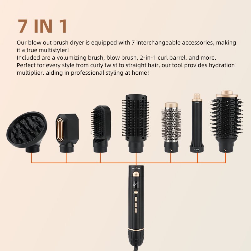 Custom Logo 6 in 1 Professional Hot Air Styler 110,000 RPM High-Speed Negative Ionic Hair Dryer Auto Air Curler Blow Dryer Brush