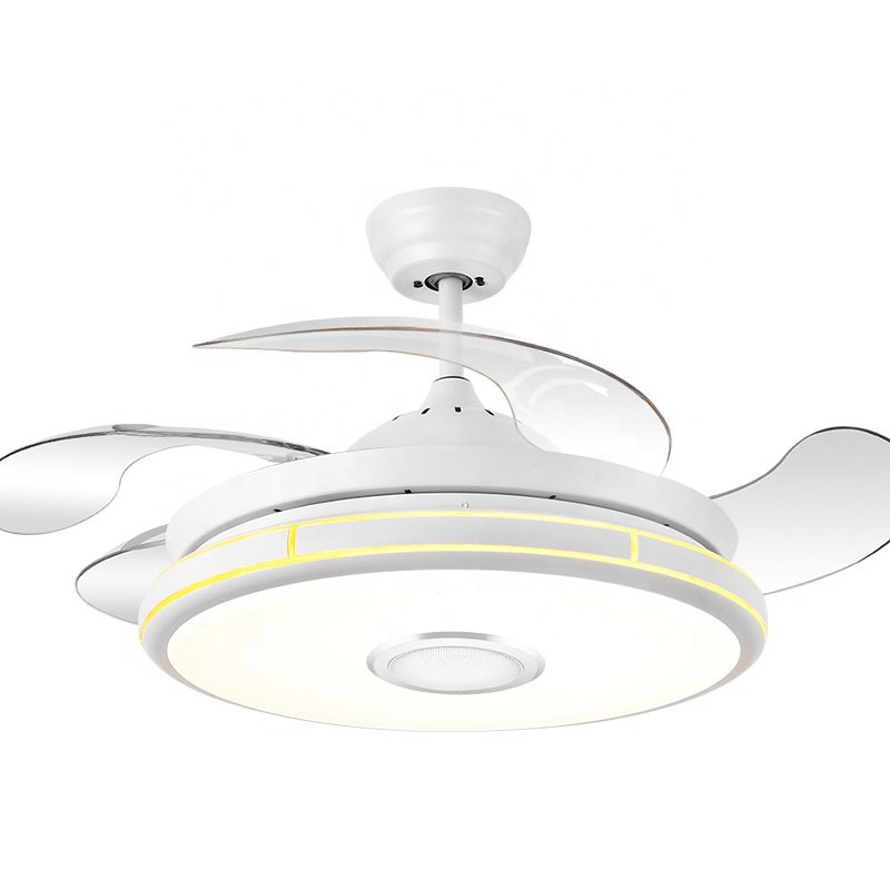 2048 110V 42inch Retractable Led Ceiling Fan with Light with Remote Control,Tuya, Alexa and Google Home with Speaker