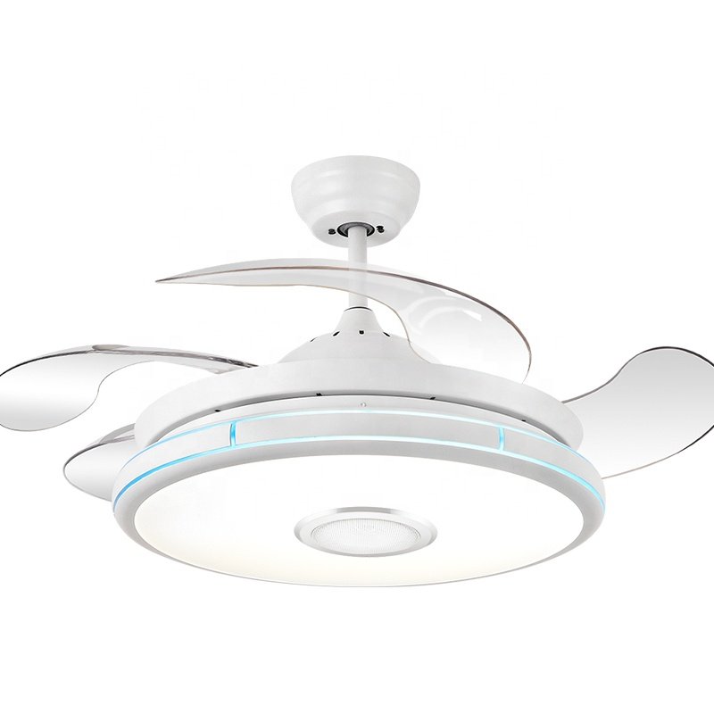 2048 110V 42inch Retractable Led Ceiling Fan with Light with Remote Control,Tuya, Alexa and Google Home with Speaker